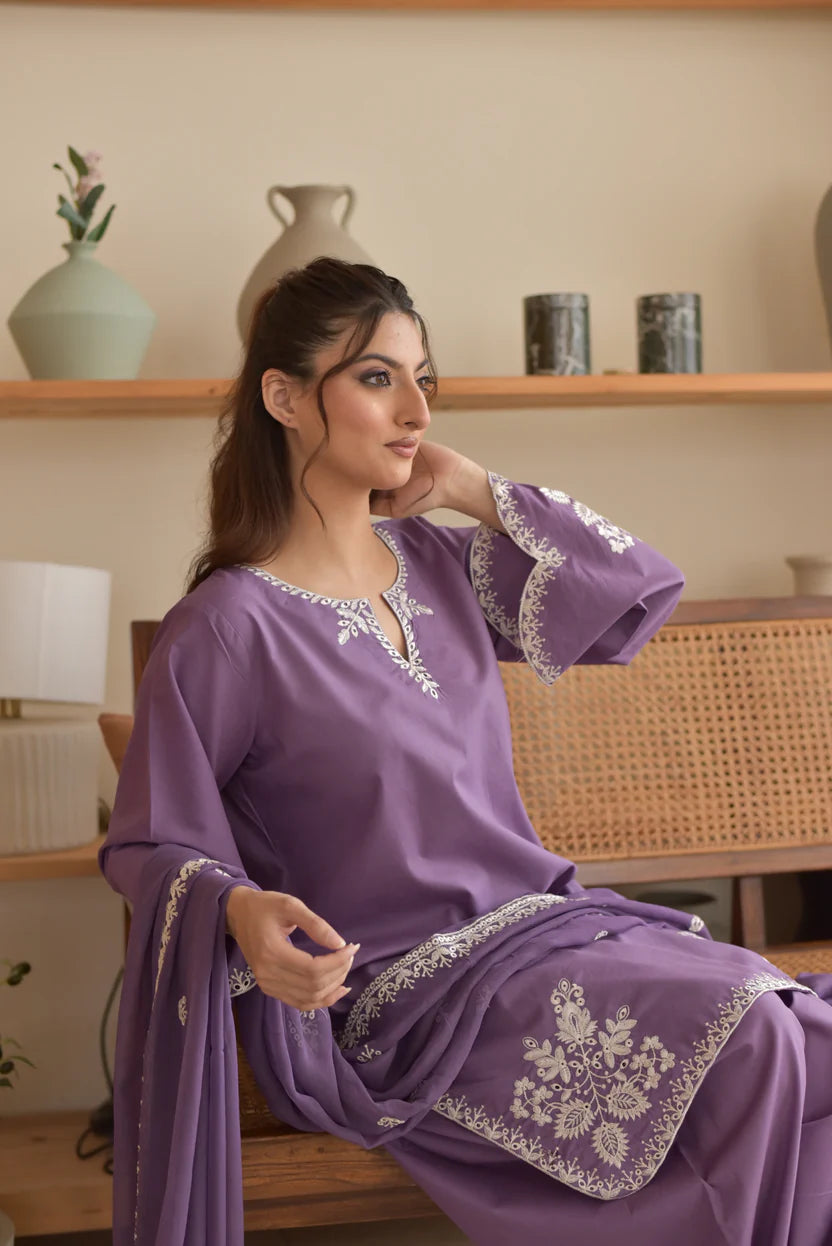 Lavender 3PC Cotton Suit