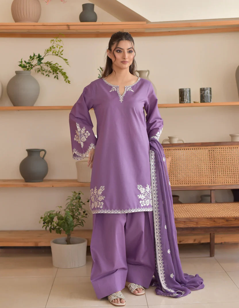 Lavender 3PC Cotton Suit