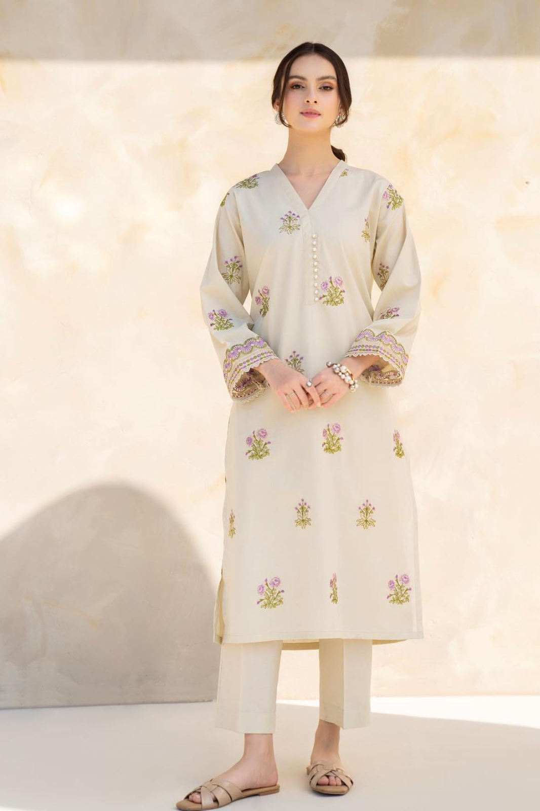 Pastel Bloom 2PC Dress – Cotton Summer Suit