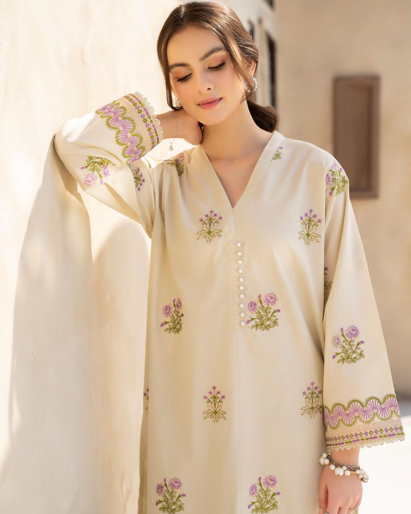 Pastel Bloom 2PC Dress – Cotton Summer Suit
